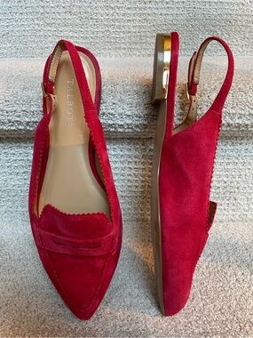 Talbots Poppy Suede Leather Sling Back in Red Gold Pointed Toe Low Heel Shoes